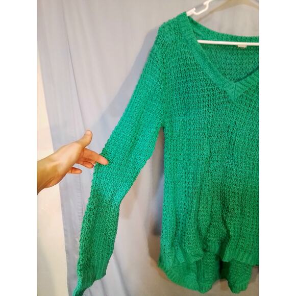 Green open knit V neck sweater - Picture 5 of 5